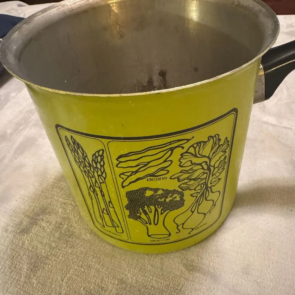 VTG Wear-Ever Pot Pan Aluminum Tall avocado green vegetable design MCM wearever